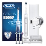 Oral-B Genius 9000 CrossAction Electric Toothbrush, 1 White App Connected Handle, 6 Modes with Whitening, Gum Care, Pressure Sensor, 4 Toothbrush Heads, USB Travel Case, 2 Pin UK Plug