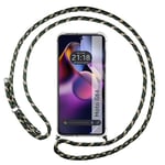 Tumundosmartphone Housse suspendue transparente pour Motorola Moto G84 5G avec cordon vert/doré