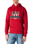 GANT Men's D1 Banner Shield Hoodie Hooded Sweatshirt, Ruby Red, S