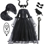 Maleficent flickor klänning lyx spets svart häxa klänning barn Halloween karneval rollspel kostym mörk tema rollspel kostym set 05-WELLNGS Dress Sets 05 7-8Y Tag-140