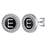 Silvora Boucles d'Oreilles Argent 925 Femme Homme Initial Lettre Blanc Noir Clou d Oreille Pierre Zircone Ronde-10mm Fille Cadeau pour Maman Copine Soeur Ado Jeune Adult