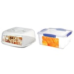 Sistema BAKE IT Cake Carrier & Cupcake Box | 8.8 L | Reversible Flip Base Holds 12 Cupcakes or 1 Cake | BPA-Free | White | 1 Count & KLIP IT Food Storage Container | 5 L| Clear with Blue Clips