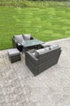 Rattan Garden Furniture Set 2 Seater Curved Arm Double Love Sofa Sofa Oblong Dining Table