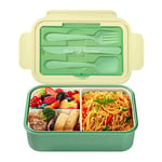 Diboniur Lunch Box, Enfant Adulte Bento Box 1400ml avec 3 Compartiments, Étanche Boite Lunch avec Couverts, Boite Repas Convient pour Micro-onde Lave-vaisselle, École Pique-Nique Travail (Vert)