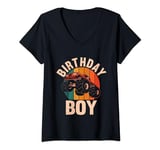 Womens Birthday Boy Monster Truck Bday Party Retro Decoration V-Neck T-Shirt