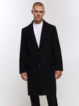 River Island Premium Wool Regular Fit Overcoat - Black, Black, Size L, Men
