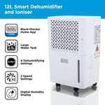 BLACK+DECKER 12L Smart Dehumidifier and Ionizer,  2.1L, BXEH600016GB in White