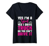 Womens Yes I Drive Truck American Commercial Truck Driver V-Neck T-Shirt