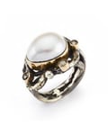 Birdie Callisto Sterling Sølv Ring med 14 Karat Guld Samt Perle Og 0,15 Carat Diamanter