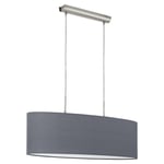 Pendant Light Colour Satin Nickel Steel Shade Grey Fabric Bulb E27 2x60W