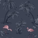 Holden Decor Flamingo Lake Midnight Blue/Pink - 12382