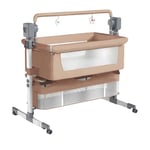 Magic ZC Lit d'appoint pour Bébé Lit, Bébé de Convertible Portable, Multifonctionnel avec Musique Bluetooth 5 Vitesses de Balancement Télécommande, Pliable Berceau à Balançoire pour (Brown-3)