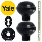 BLACK RIM KNOB Door Handle Lock Old English Round Shed Outdoor Indoor + Spindle