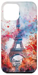 Coque pour iPhone 13 Pro Max Paris France Tour Eiffel Fleurs Aquarelle