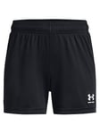 UNDER ARMOUR Girls Challenger Knit Shorts - Black/White, Black/White, Size S=7-8 Years