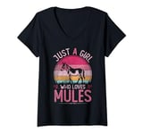 Womens Just A Girl Who Loves Mules, Vintage Mules Girls Kids V-Neck T-Shirt