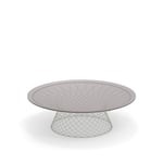 EMU - Heaven Low Round Table Ø120, Frame: Matt White, Top: Smokey Glass - Soffbord utomhus - Jean-Marie Massaud - Vit - Glas/Metall