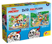 Lisciani - Disney Puzzle Mickey Mouse - 2 Maxi Puzzles de 12 Pièces - Double Face - Verso A Colorier - Jeu Educatif - A partir de 3 ans