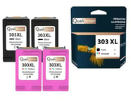 QUALITONER - 4 Cartouche compatible pour HP 303 XL (x2) + 303CL XL (x2) 303XL (x2) + 303CLXL (x2) Noir + Couleur pour HP Tango Envy Photo 6200 Series