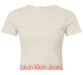 T-shirt FEMME Calvin Klein coton cropped avec manches courtes et col rond écru