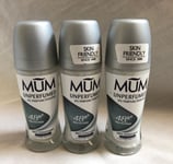 3 X MUM Roll On Unperfumed 48H Anti Perspirant Deodorant 75ml Alcohol Free