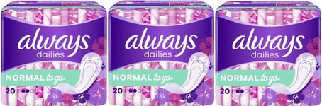 60 x Always Dailies Fresh Scent Singles To Go Panty Liners Protection - Normal