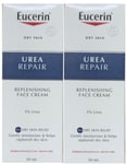 2x Eucerin Dry Skin Relief Face Cream 5% Urea 50ml Replenishing Boxed
