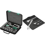 Wera 8100 SB 2 Zyklop Speed Ratchet, Sockets, Bits and Accessories Set, 3/8" Drive, 43PC, 05003594001, Silver & '05020110001 6004 Joker 4 Set 1, self-Setting Spanner Set, 4 Pieces