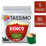 Tassimo Coffee Pods Kenco Americano Decaf 5 Packs (Total 80 Drinks)