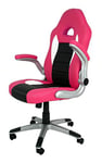 La Chaise Espagnole Sepulveda - Chaise de bureau ou études style Gaming, avec accoudoirs, dossier tapissé et base chromé, rose et noir