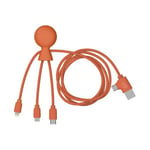 Xoopar - Mr Bio 1m Câble Multi USB 4 en 1 en Forme de Pieuvre - Chargeur Universel en Plastique Recyclé - Prise USB Universel USB-C, Ligthning,Micro USB, USB pour Smartphone Universelle - Orange