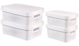 White CURVER Infinity Dots Set of 4 Storage Boxes 4.5 Litre and 11 Litre
