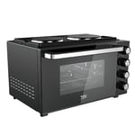 Beko 30L Mini Oven with Grill | 90-Min Timer | Twin Hobs | 1500W Oven | Drop Down Door | Black Finish
