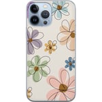 Apple iPhone 13 Pro Max Transparent Mobilskal Tecknade Blommor