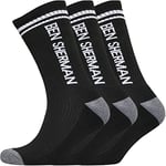 Ben Sherman Mens Sport Socks in Black | Mid Calf with branding and Stripe detail in Thick Comfortable Fabric - Multipack of 3