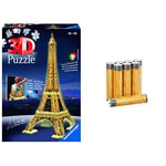 Ravensburger - Puzzle 3D Building - Tour Eiffel illuminée - 216 pièces numérotées à Assembler sans Colle - Accessoires de Finition Inclus & Amazon Basics Piles alcalines AAA 1,5 V - Lot de 8