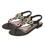 Holibanna Bohemia Sandals Flat Heel Crystal Summer Beach Shoes Sandals for Women Ladies Girls (Black, Size 36, EU36.5, US6, UK3.5)