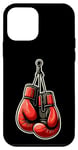 Coque pour iPhone 12 mini Gants de boxe rouges suspendus à une lanière