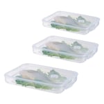 Fridge Food Holder Dumpling Freezer Storage Box Case Food Organizer Tray Airtight Container Single Layer Stackable with Lid (Transparent) 3pcs