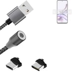 Magnetic charging cable for Motorola Moto G13 with USB type C and Micro-USB conn
