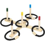 Hengmei - Matériel de crossfit Jeu de lancer en bois pour enfants et adultes Jeux de plein air avec 5 anneaux de corde en bois et lancer d'anneaux