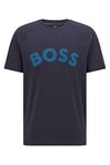 BOSS Mens Tee Naps Stretch-Cotton T-Shirt with Contrast Logo Artwork Blue