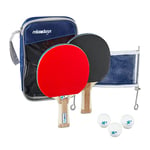 Relaxdays Set de ping-pong avec raquette filet 3 balle de tennis de table et une pochette de rangement à fermeture avec dragonne HxlxP: 26,0 x 16,5 x 3,7 cm, bleu