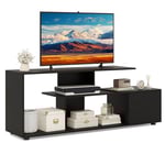 GIANTEX Meuble TV pour Téléviseurs Jusqu'à 55 Pouces, Support TV avec 3 Étagères, Armoire avec Porte, 4 Pieds Réglables et 1 Pied de Support, Banc Télé pour Chambre à Coucher, Salon (Noir)