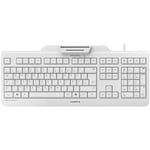 Cherry SECURE BOARD 1.0, Spanish Layout, QWERTY Keyboard, Wired Security Keyboard with Integrated Reader for Smart Cards and Cards/Tags with RF/NFC Interface Grey/White