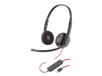 Poly Blackwire C3220 - Blackwire 3200 Series - headset - på örat - kabelansluten - aktiv brusradering - USB-C - svart - Skype-certifierat, Avaya-certifierad, Cisco Jabber-certifierad