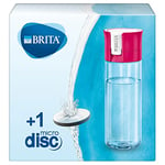 BRITA Gourde filtrante transparente rose, réduit le chlore, le plomb et autres impuretés organiques pour une eau du robinet plus pure, sans BPA, 1 filtre MicroDisc inclus
