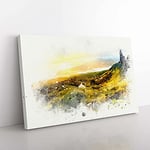 Big Box Art Old Man of Storr in The Isle of Skye in Abstract Canvas Wall Art Print Ready to Hang Picture, 76 x 50 cm (30 x 20 Inch), White, Yellow, Grey