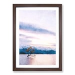 Big Box Art Lone Tree in New Zealand Painting Framed Wall Art Picture Print Ready to Hang, Walnut A2 (62 x 45 cm)