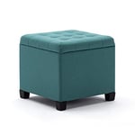 HNNHome Ottoman Cube en Lin avec Coffre de Rangement, Pouf, Tabouret, avec siège/Couvercle rembourré Amovible, pour Salon, Coiffeuse, Chambre, Entrée - 45 x 45 x 41 cm - Vert Clair